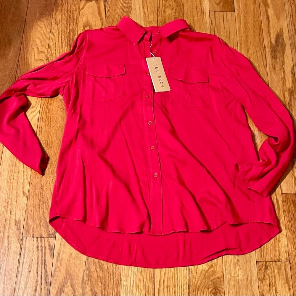 NWT Tendency All Silk Hot Pink Blouse M Barbiecore Fuchsia Lux Dopamine Dressing - Picture 10 of 12
